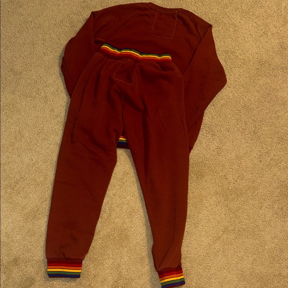 Aviator Nation Burgundy Sweatsuit set with Rainbow Accents - Picture 8 of 8